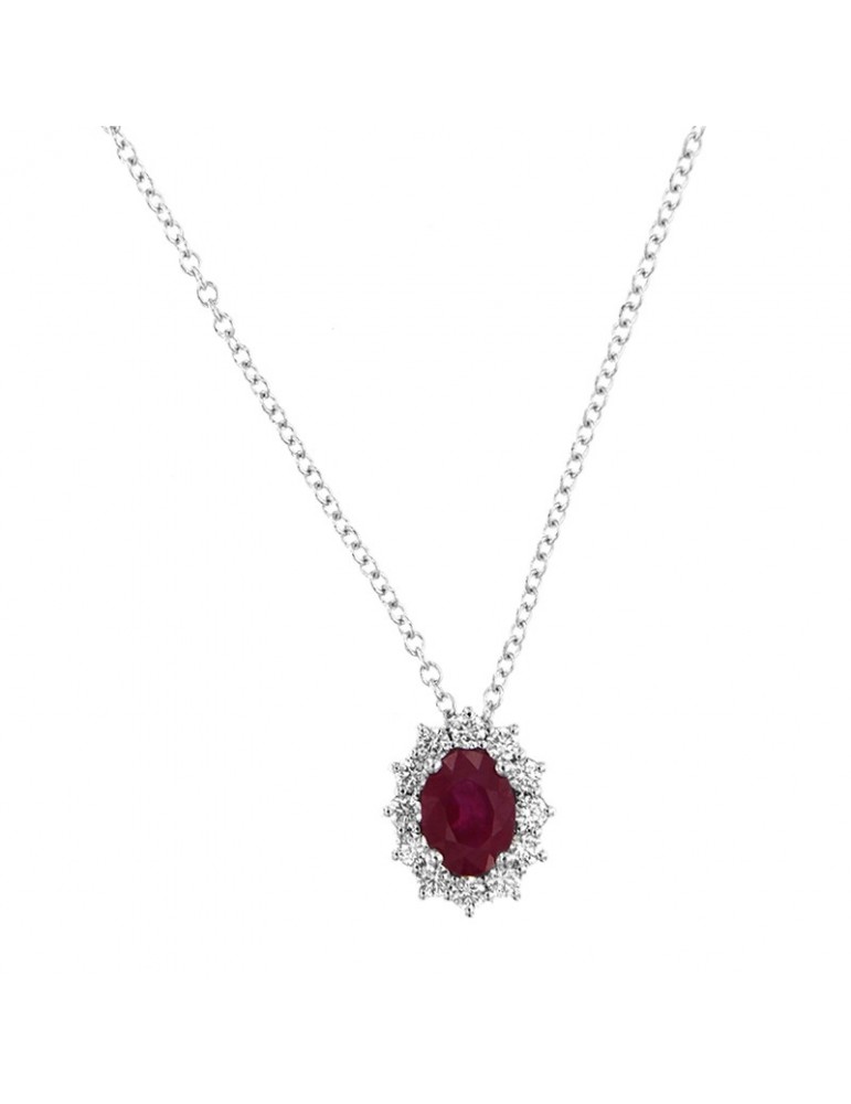 Davite & Delucchi Woman's Necklace - in 18k White Gold with Natural Diamonds and Ruby 0.90 ct - 0