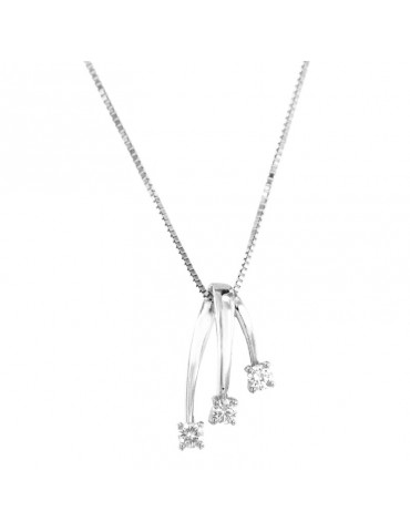 Davite & Delucchi Necklace - in 18k White Gold with Trilogy Pendant and Natural Diamonds 0.14 carat - 0