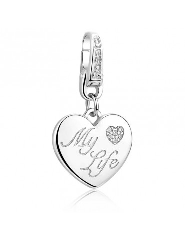 Charm Rosato - Heart - Love - My Life -  925% Silver - Zircons -RDE010