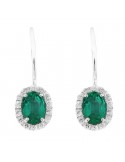 Davite & Delucchi Woman Earrings - 18K White Gold Pendants with Natural Diamonds and Emeralds 0.80 ct - 0