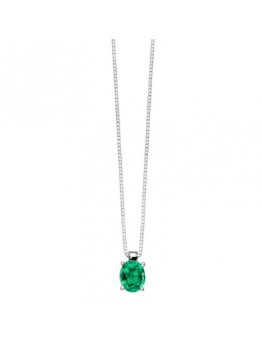 Miluna Necklace - 18k White Gold with 0.32 Carat Emerald Oval Pendant - 0