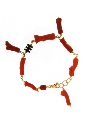 SILVIA KELLY GOLD BRACELET WITH CORAL AND ONYX - 0