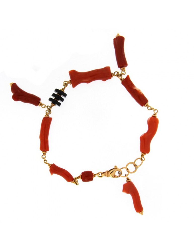 SILVIA KELLY GOLD BRACELET WITH CORAL AND ONYX - 0