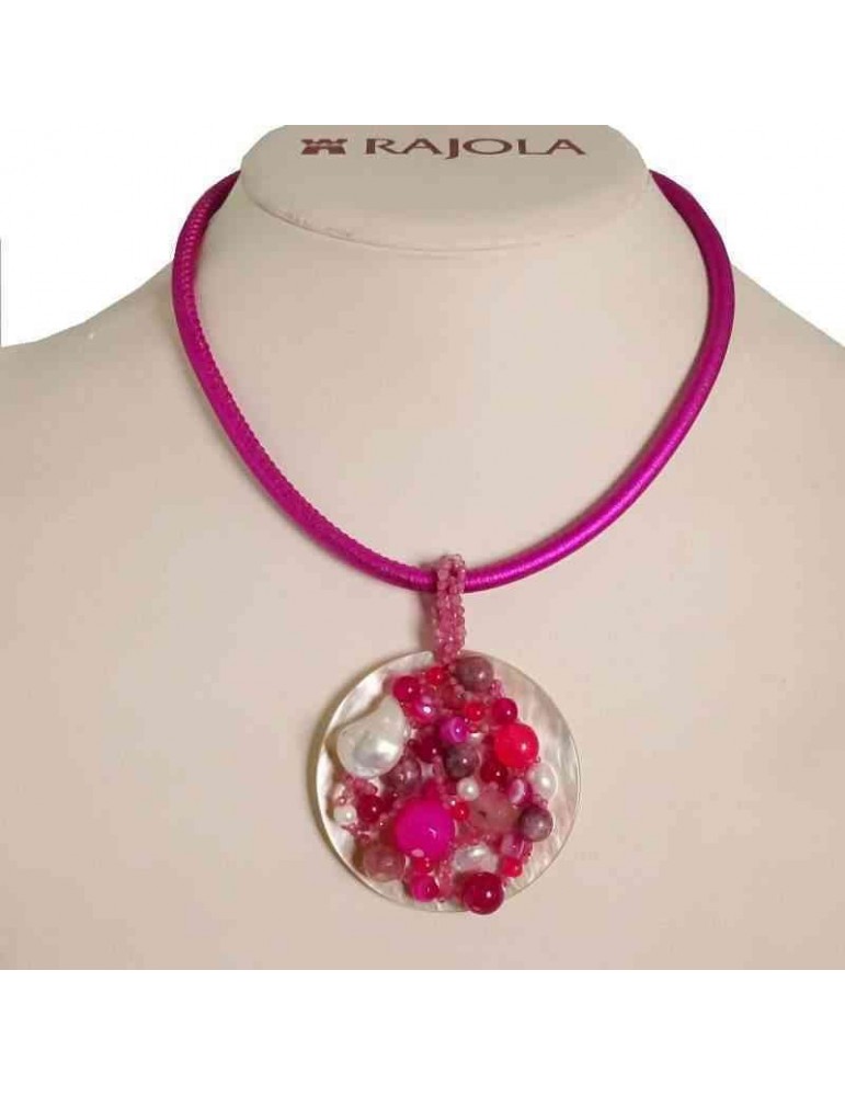 Rajola Woman's Necklace - Tresor Medallion Pendant with Pearls, Jade and Agate - 0