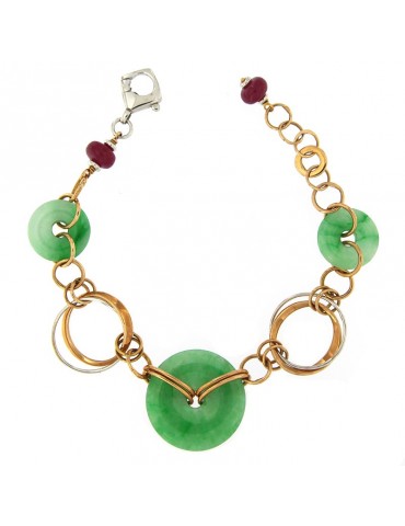 SILVIA KELLY GOLD BRACELET WITH JADE AND RUBIES - 0