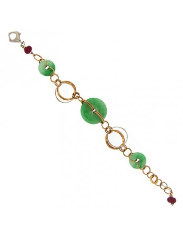 SILVIA KELLY GOLD BRACELET WITH JADE AND RUBIES - 0 2