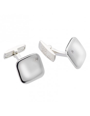 Polello Cufflinks for Men - 925% Silver Square Beveled with Natural Diamonds - 0