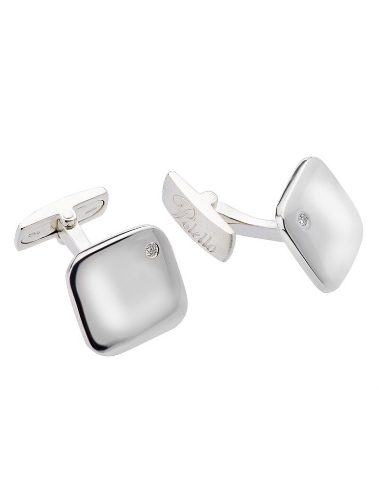 Polello Cufflinks for Men - 925% Silver Square Beveled with Natural Diamonds - 0