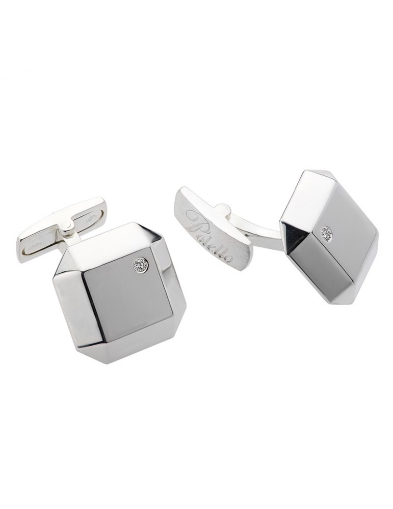 Polello Cufflinks for Men - in 925% Octagonal Silver with Natural Diamonds - 0