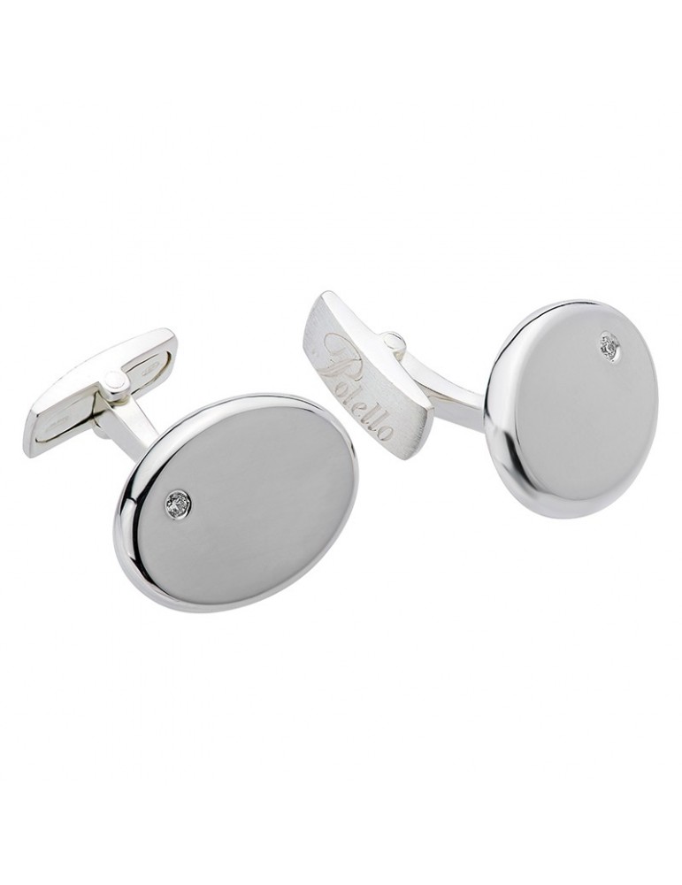 Polello Cufflinks for Men - 925% Oval Silver with Natural Diamonds - 0