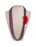 Rajola Woman's Necklace - Multi-strand Ocean with Amethyst and Red Coral - 0