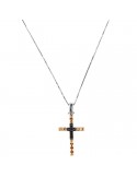 Davite & Delucchi Man's Necklace - White Gold and 18K Rose Gold Cross with Black Diamonds 0.06 ct - 0