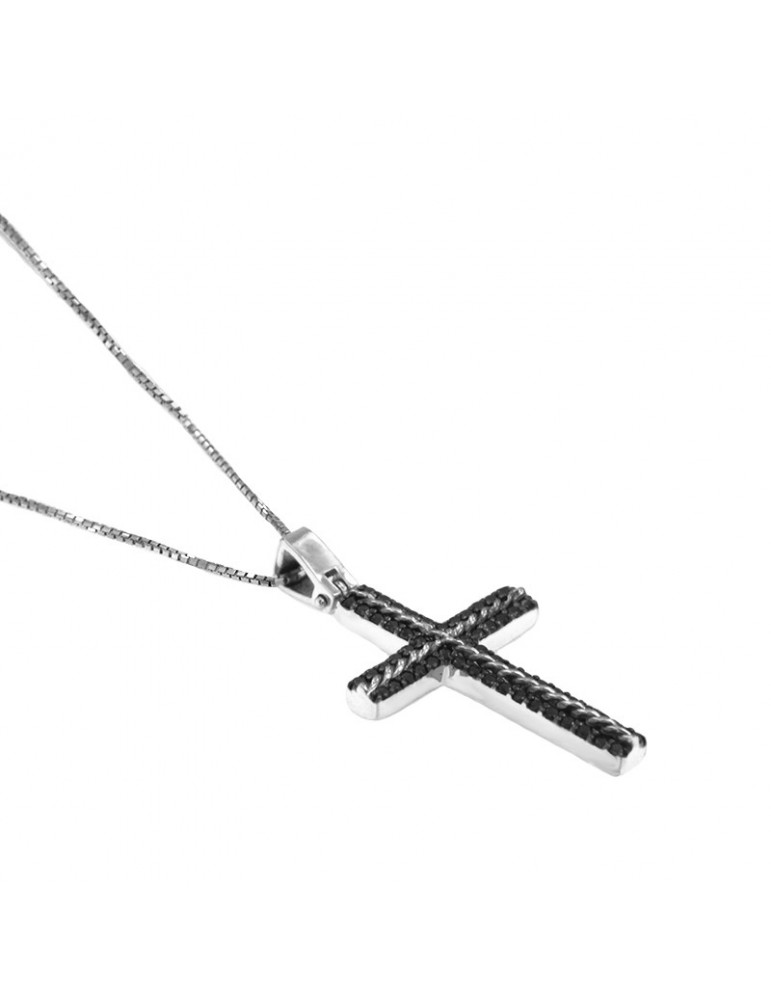 Collana Davite&Delucchi  - Oro Bianco - Croce - Diamanti Neri - CLU011775BL2