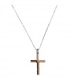 Davite & Delucchi Necklace - White Gold and 18K Rose Gold Cross with White and Black Diamonds - 0