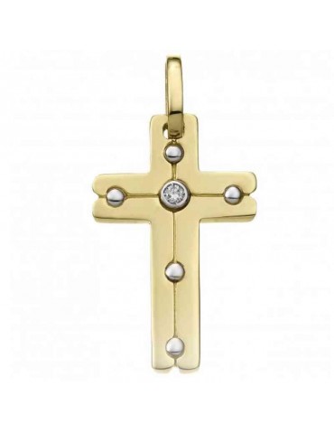 Chimento Croce Pendant - Tradition Gold Sacred Image in 18K Yellow Gold with Natural Diamond - 0