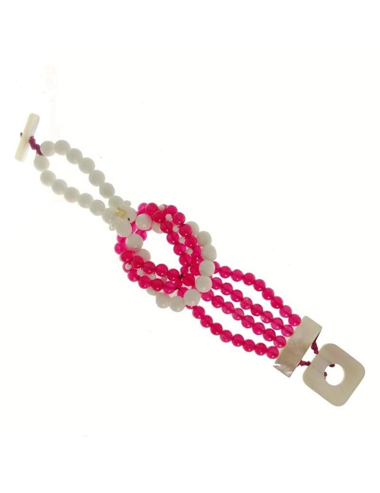Rajola Woman's Bracelet - Hugs with White Paste, Strawberry Jade and Mother of Pearl - 0