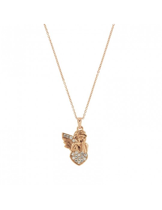 Rue Des Mille Woman's Choker - Angel Pendant with Rose Gold Zircons - 0
