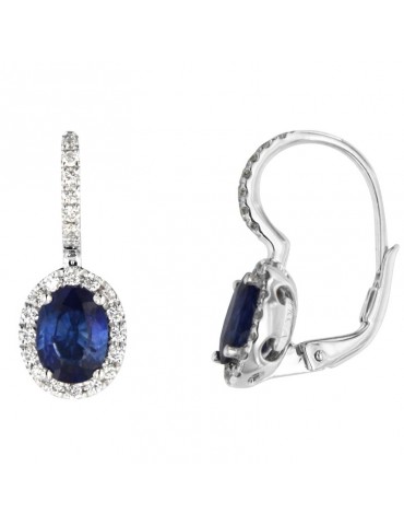 Orecchini Picca - Pendenti - Oro Bianco - Diamanti - Zaffiri 1,74 ct 2