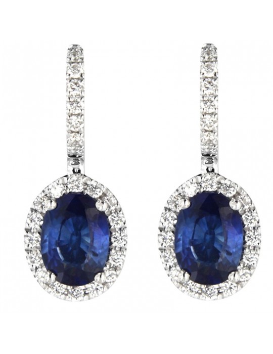 Picca Woman's Earrings - 18K White Gold Pendants with Natural Diamonds and Sapphires 1.74 ct - 0