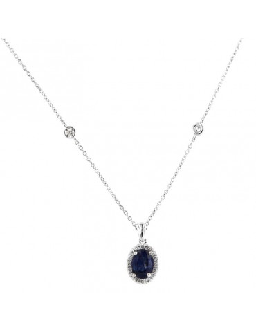Collana Picca - Oro Bianco - Pendente Zaffiro - Diamanti 0,16 ct