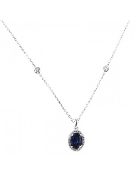 Collana Picca - Oro Bianco - Pendente Zaffiro - Diamanti 0,16 ct