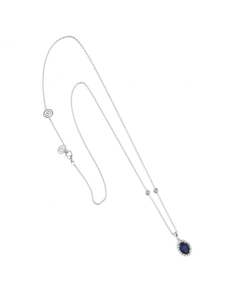 Collana Picca - Oro Bianco - Pendente Zaffiro - Diamanti 0,16 ct