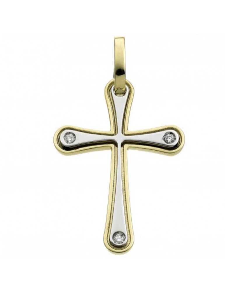 Chimento Rood Pendant - Image Sacre Tradition Gold in Bicolor Gold with Natural Diamonds 0.03 ct - 0