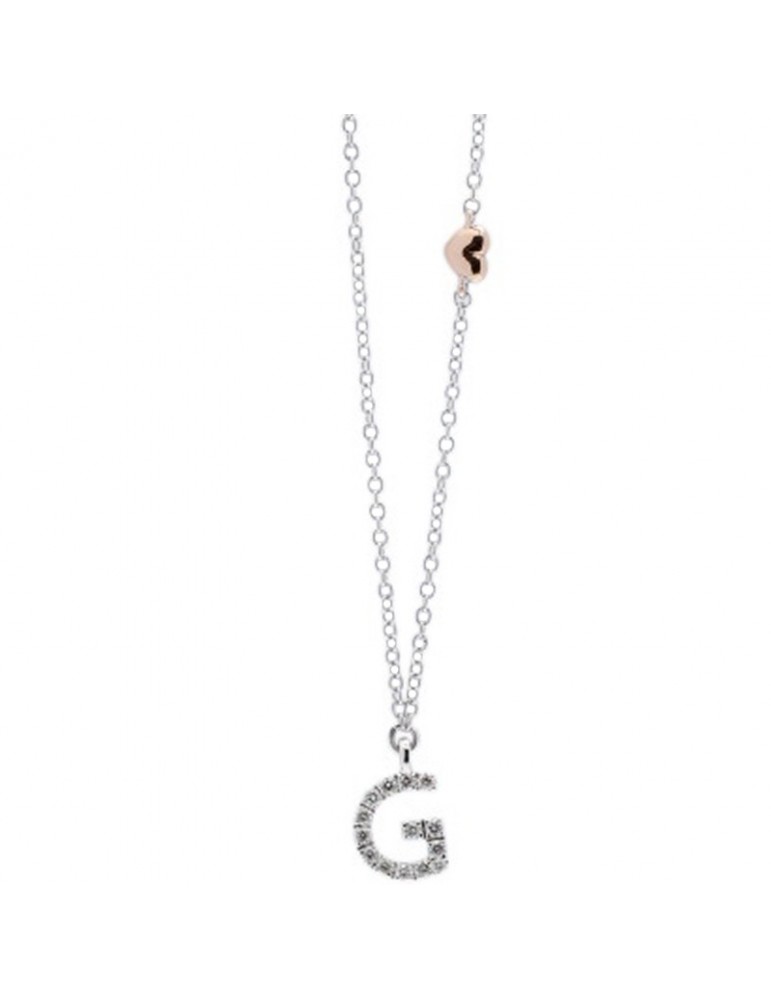 Collana Buonocore Donna - in Oro Bianco con Lettera G e Diamanti Naturali - 0