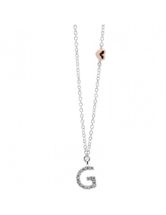 Collana Buonocore Donna - in Oro Bianco con Lettera G e Diamanti Naturali - 0