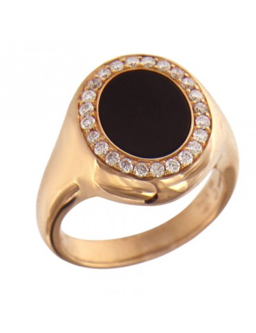 Crivelli Woman's Ring - in 18K Rose Gold with Natural Diamonds and Black Onyx 1.20 ct - 0