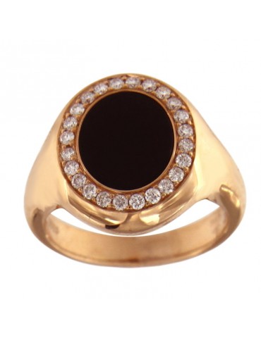 Crivelli Woman's Ring - in 18K Rose Gold with Natural Diamonds and Black Onyx 1.20 ct - 0 2
