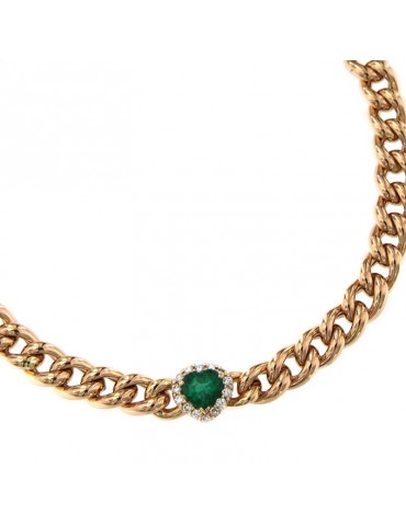 Crivelli Bracelet - Groumette in 18K Rose Gold with Emerald Heart and Natural Diamonds - 0 2
