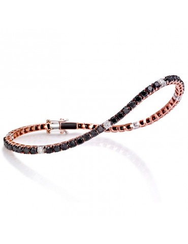 Bracciale Tennis Crieri - Lucciole in Oro Rosa con Diamanti Neri e Bianchi - 0