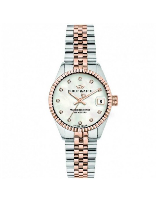 Philip Watch Woman's Watch - Caribe Time and Date 31mm Rose Gold Mother of Pearl with Natural Diamonds - 0 Philip Watch Woman's Watch - Caribe Time and Date 31mm Rose Gold Mother of Pearl with Natural Diamonds - 0