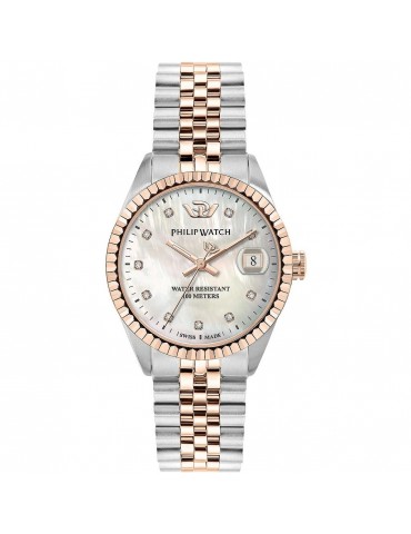 Philip Watch Watch Woman - Caribe Time and Date 35mm Rose Gold Mother of Pearl with Natural Diamonds - 0