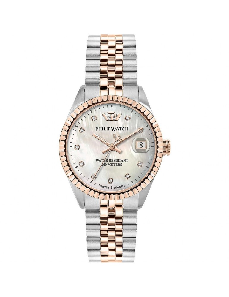 Philip Watch Watch Woman - Caribe Time and Date 35mm Rose Gold Mother of Pearl with Natural Diamonds - 0
