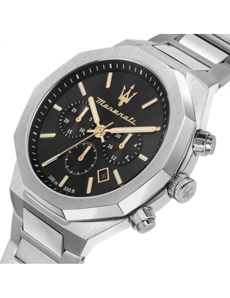 Maserati Men's Watch - Stile Chronograph and Date 45mm Black with White and Golden Indexes - 0