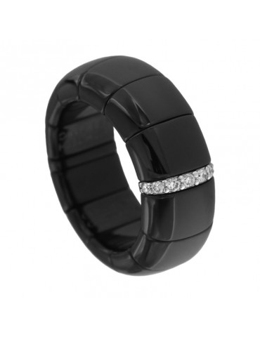 Roberto Demeglio Woman's Ring - Pure Black Glossy Ceramic with White Diamonds 0.10 Carats - 0