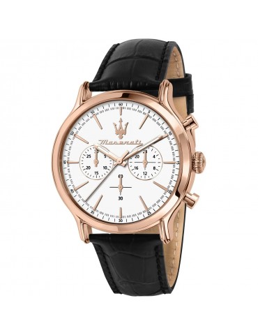 Maserati Men's Watch - Epoca Chronograph 42mm Rose Gold White with Leather Strap - 0