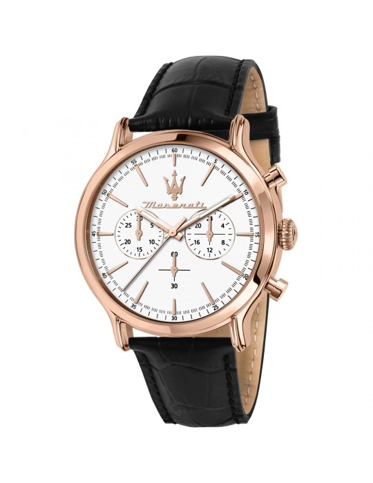 Maserati Men's Watch - Epoca Chronograph 42mm Rose Gold White with Leather Strap - 0