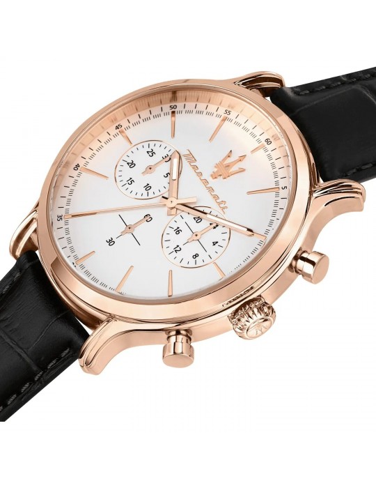 Maserati Men's Watch - Epoca Chronograph 42mm Rose Gold White with Leather Strap - 0