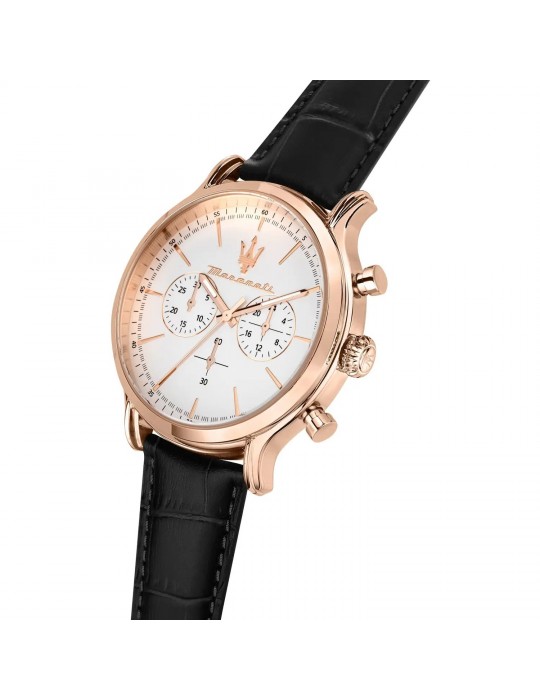 Maserati Men's Watch - Epoca Chronograph 42mm Rose Gold White with Leather Strap - 0