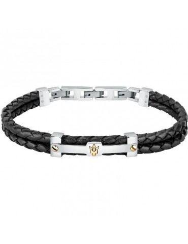 Maserati Bracelet - Jewels - Leather - Black - Logo - Gold - JM422AVE11