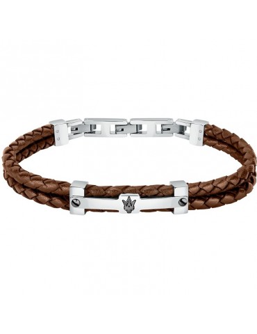 Maserati Bracelet - Jewels - Leather - Brown- Logo - JM422AVE11