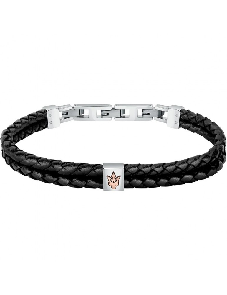 Bracciale Maserati - Jewels - Pelle - Nera - Logo-Rose Gold-JM422AVE13