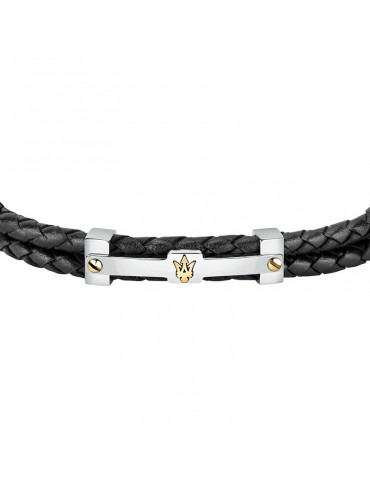 Maserati Bracelet - Jewels - Leather - Black - Logo - Gold - JM422AVE11 2