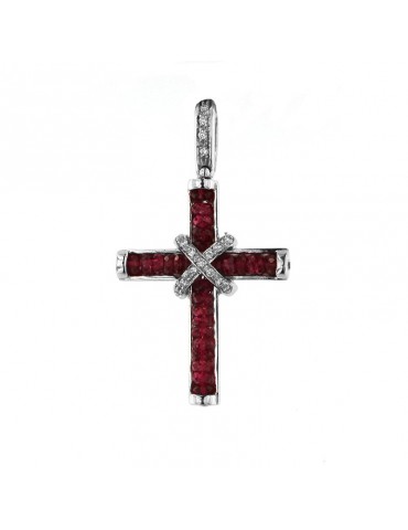 Pendente croce Chirico con diamanti e rubini - 0