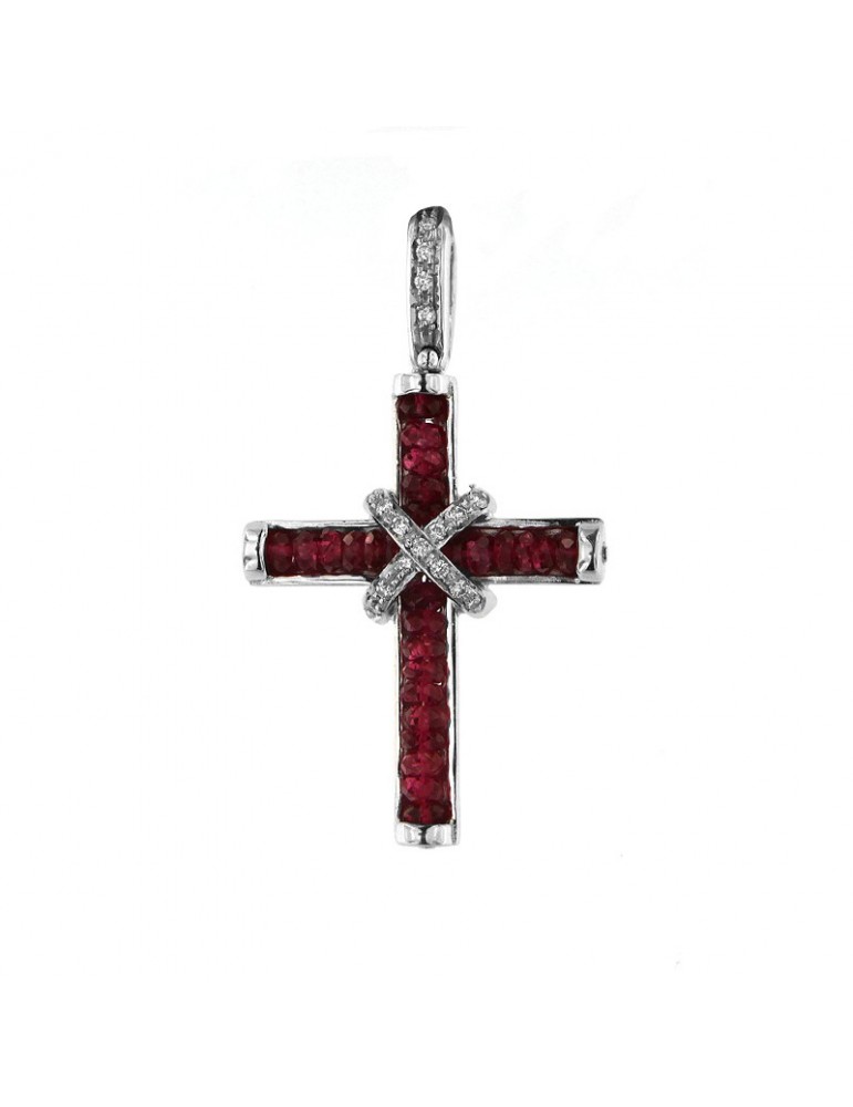 Chirico cross pendant with diamonds and rubies - 0