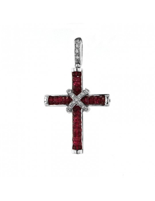 Pendente croce Chirico con diamanti e rubini - 0