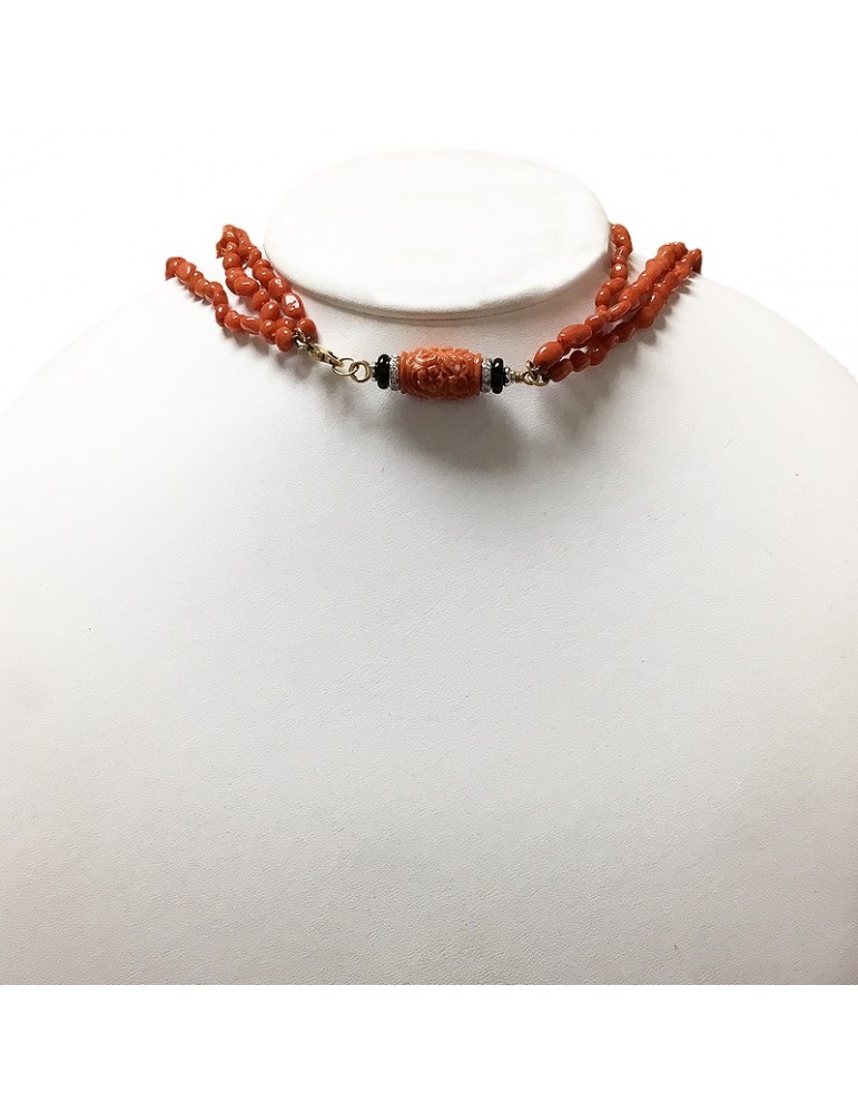 Silvia Kelly Woman's Necklace - in Gold with Mediterranean Coral and Diamonds - 0
